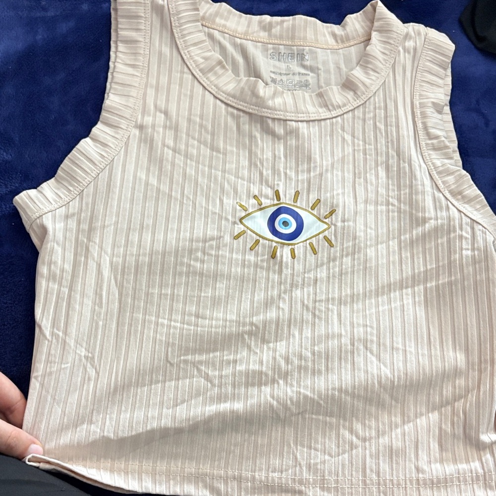 SHEIN Beige Tank Top with Eye Motif